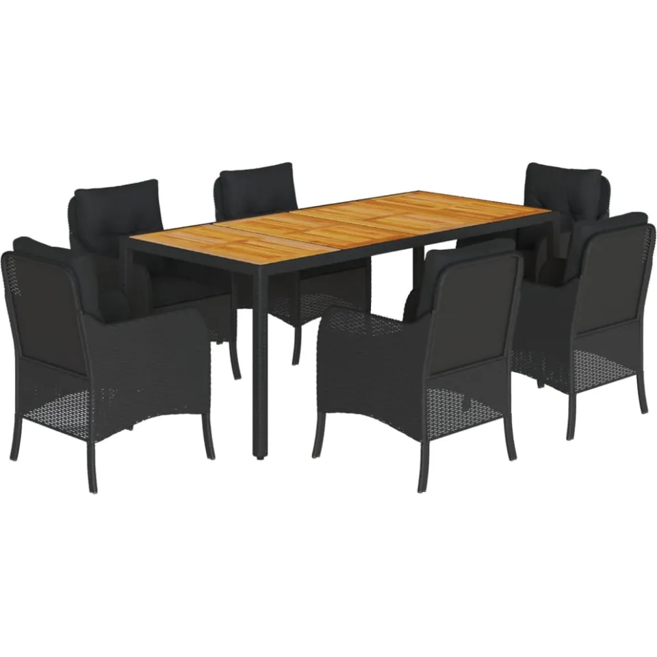 vidaXL 7-delige Tuinset met kussens poly rattan zwart