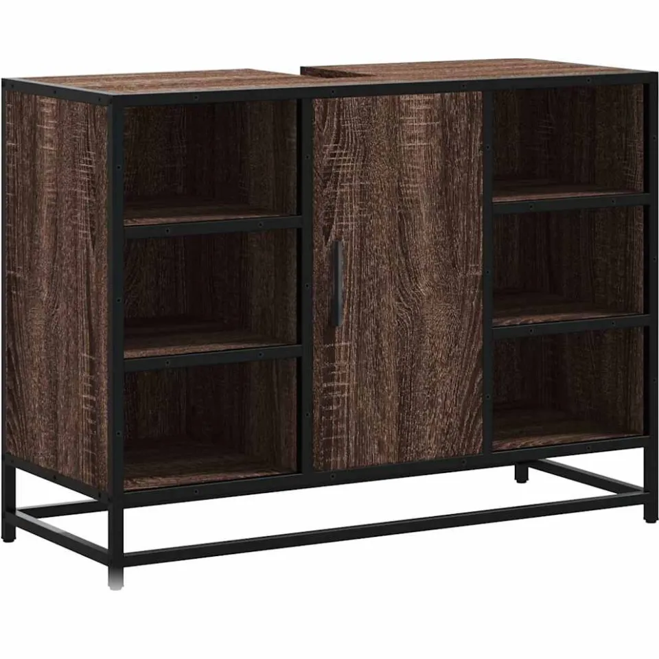 vidaXL Wastafelkast 80x33x60 cm bewerkt hout bruin eikenkleurig