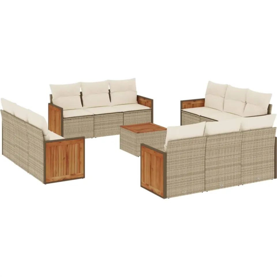vidaXL 13-delige Loungeset met kussens poly rattan beige, foto 3