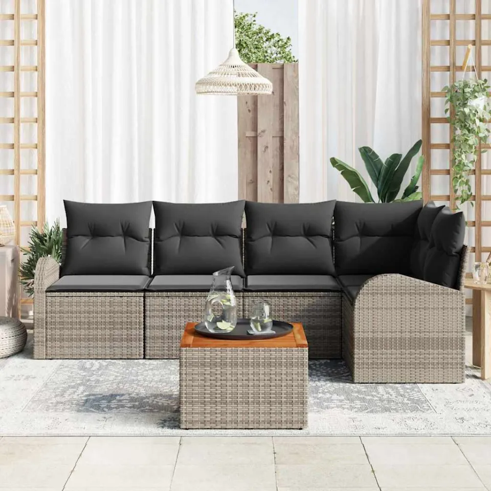 vidaXL Tuinbankenset 6 st Grijs poly rattan, foto 3