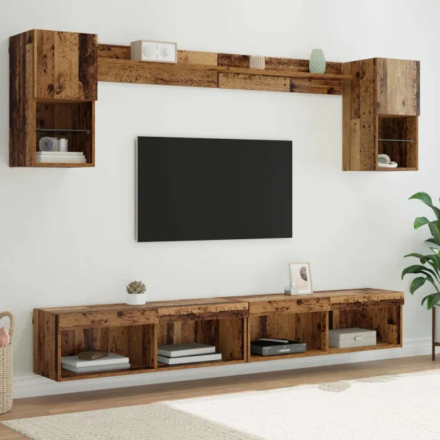 vidaXL TV Wand Eenheden met LED 6 st Oudhout Bruin
