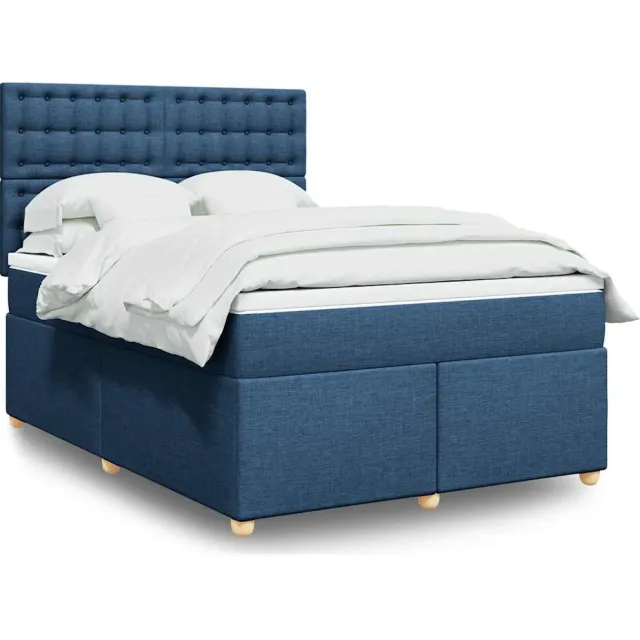 vidaXL Boxspring met matras stof blauw 140x190 cm
