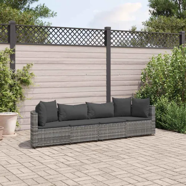 vidaXL 4-delige Loungeset met kussens poly rattan grijs, foto 2