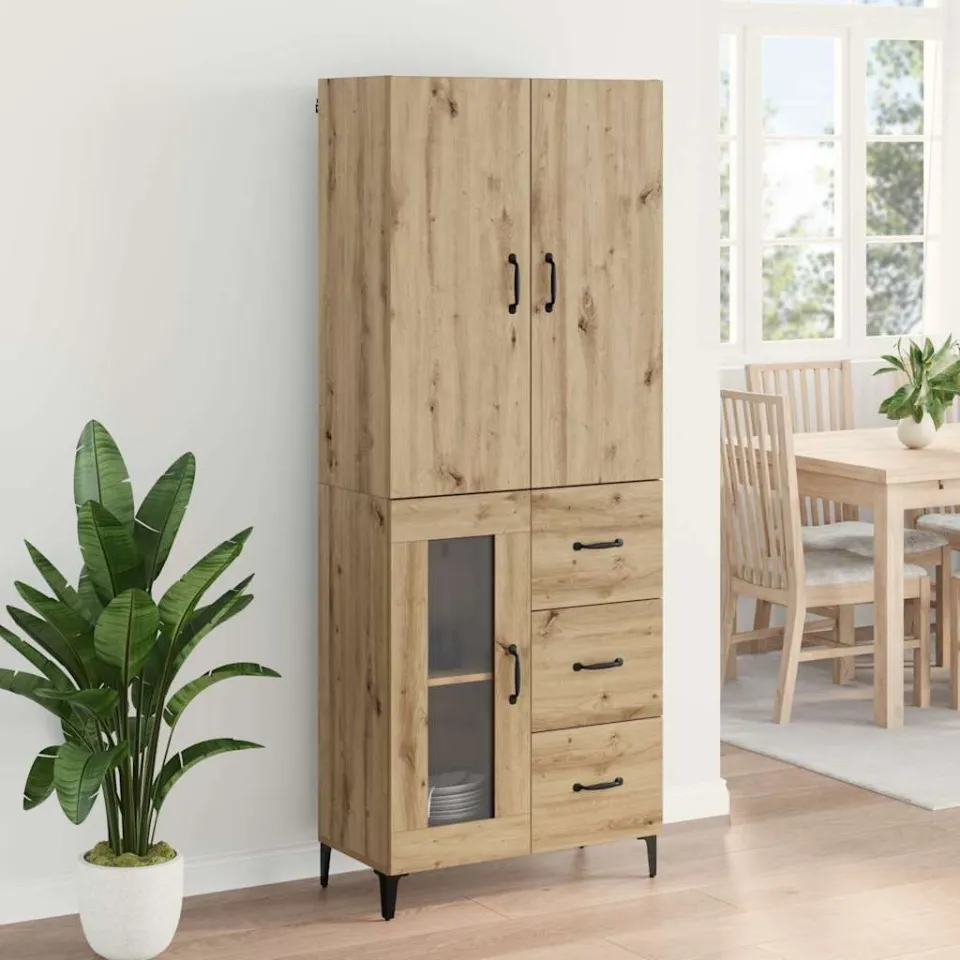 vidaXL Highboard Artisan Eiken 69,5 x 34 x 180 cm Bewerkt hout, foto 3