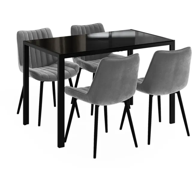 Vicco Eettafel set Grand, Zwart, 120 x 70 cm met 4 stoelen (grijs)