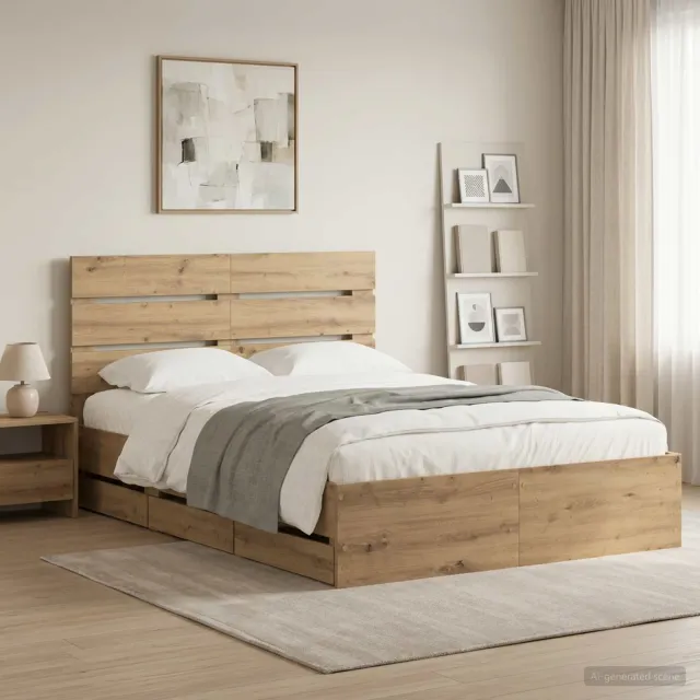 vidaXL Bed Frame with Storage and Headboard Artisan Oak 160 x 200 cm Bruin