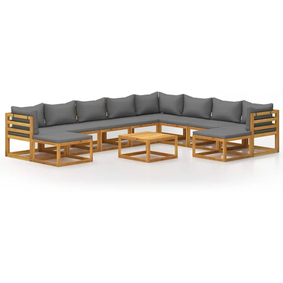 vidaXL 11-delige Loungeset met kussens massief acaciahout grijs, foto 3