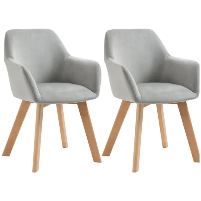 ZYLARO Eetkamerstoel - Set Van 2 - Fluwelen Look - Houten Poten - 54 x 57 x 80 cm - Grijs En Naturel