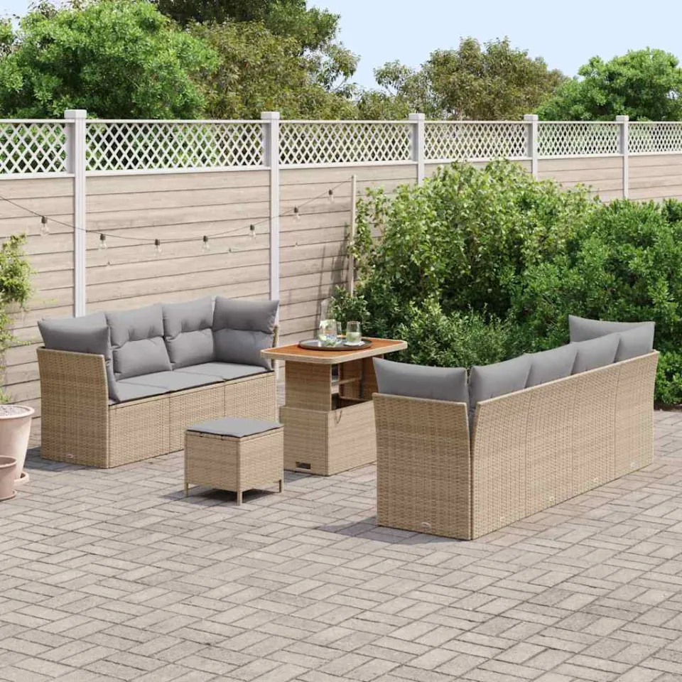 vidaXL Tuinbankenset 10 st Beige poly rattan, foto 3