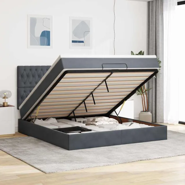 vidaXL Ottoman bed met matrassen en LED's 160x200cm fluweel grijs