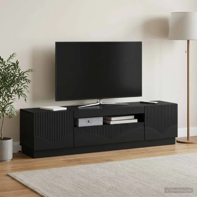 vidaXL LED tv-meubel Zwart Bewerkt hout