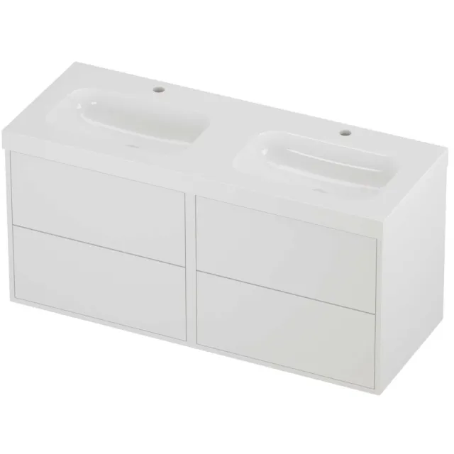 Proline Haga Badmeubelset Polystone Mezza Symmetrisch 120x46x58 cm Glans Wit Mat White Mat Wit