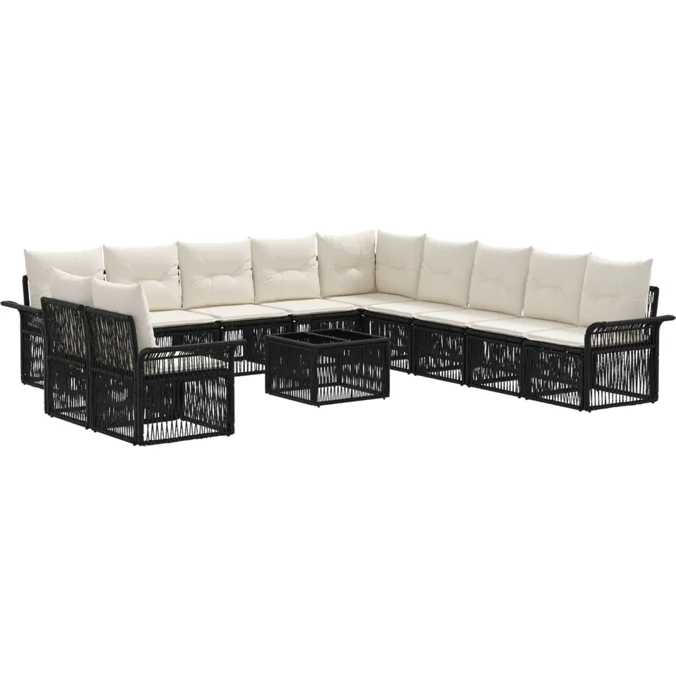 vidaXL Tuinbankenset 12 st 11-zits Zwart poly rattan, foto 3
