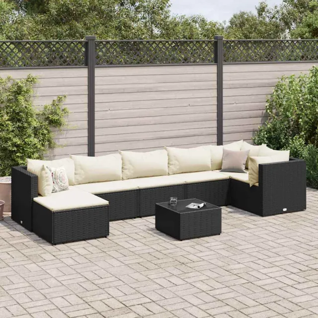 vidaXL 8-delige Loungeset met kussens poly rattan zwart, foto 2