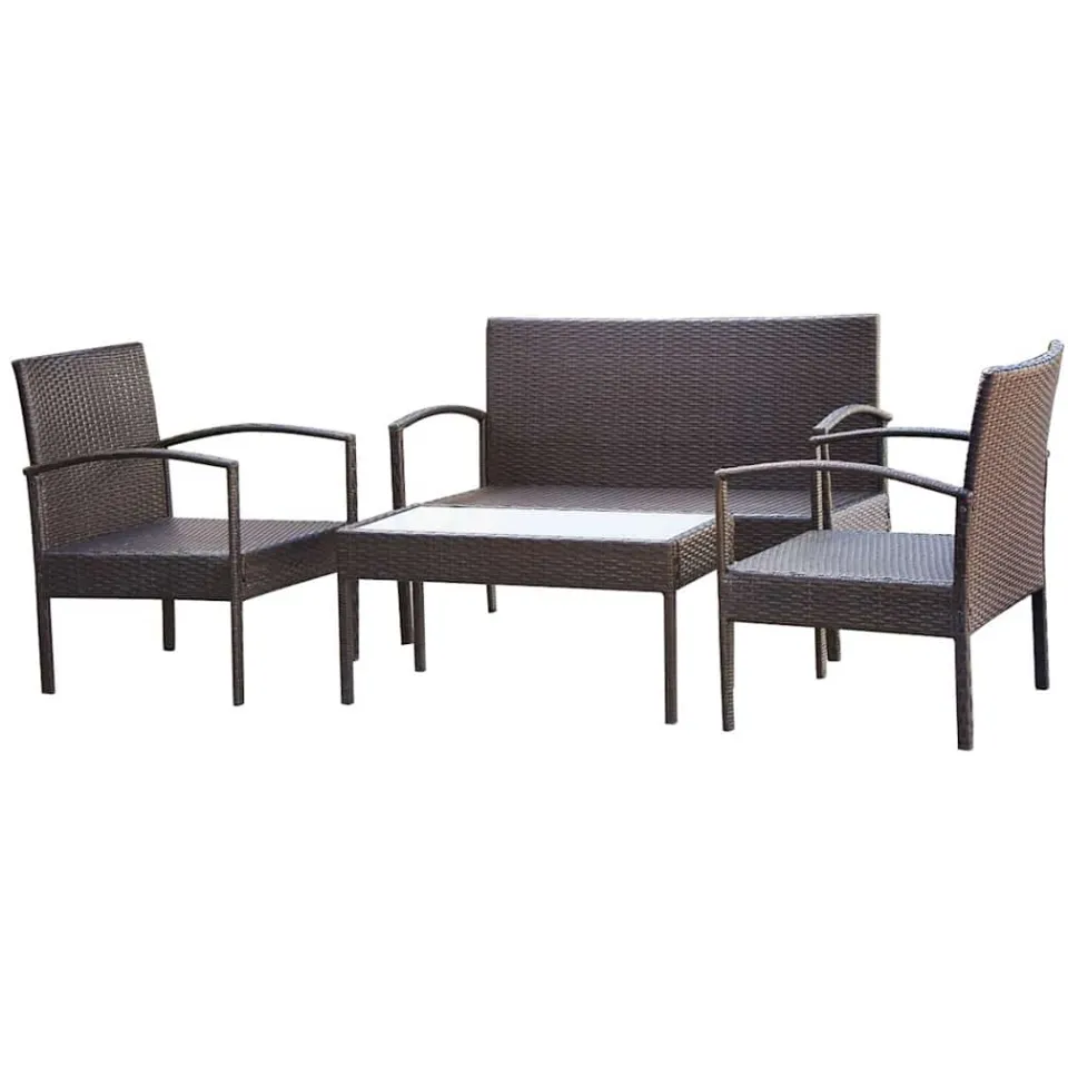 vidaXL 4-delige Loungeset met kussens poly rattan bruin