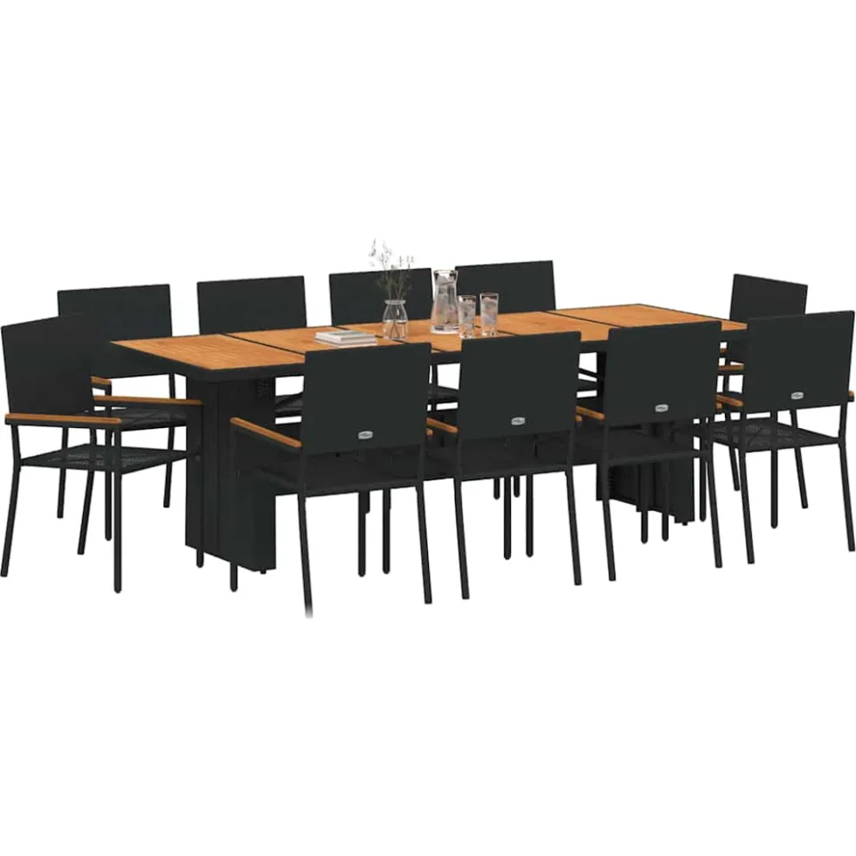 vidaXL Tuin eettafelset 11 st Zwart poly rattan