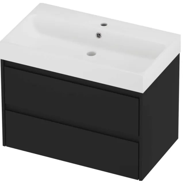 Proline Podium Badmeubelset Polystone Loft 1 Kraangat 80x46x62 cm Mat White Mat Zwart