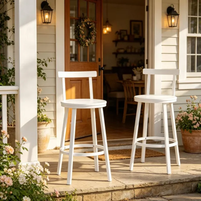 REDOM Barkruk - Met gebogen rugleuning - Metalen frame met voetsteunring - MDF zitting - Set van 2 - Wit - 51,5 x 51,5 x 89 cm