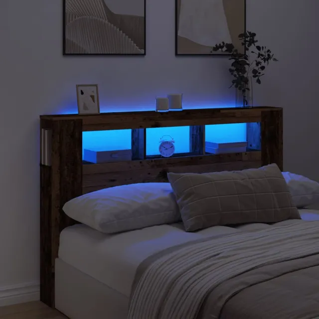 vidaXL Hoofdeinde met LED 160x18,5x103,5 cm bewerkt hout oud hout Bruin