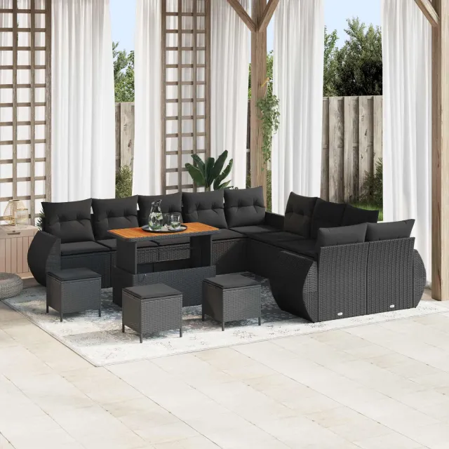 vidaXL Tuinbankenset 14 st Zwart poly rattan