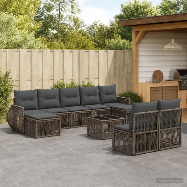 vidaXL Tuinbankenset 10 st Grijs en Donkergrijs poly rattan, foto 2