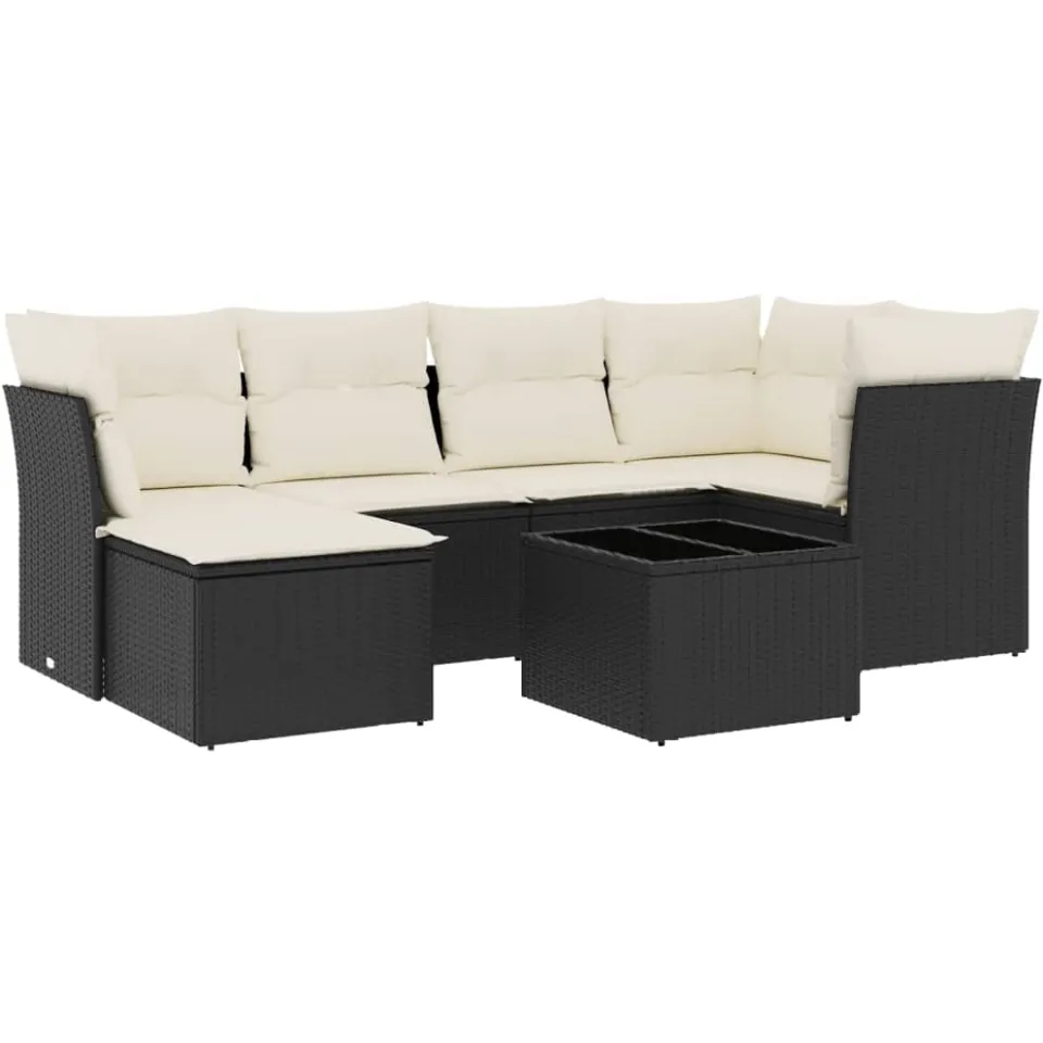 vidaXL 7-delige Loungeset met kussens poly rattan zwart