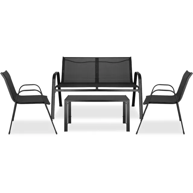 springos Tuinmeubelset - Bank - Stoelen - Glas - Zwart - Staal - Textileen - 120 Kg