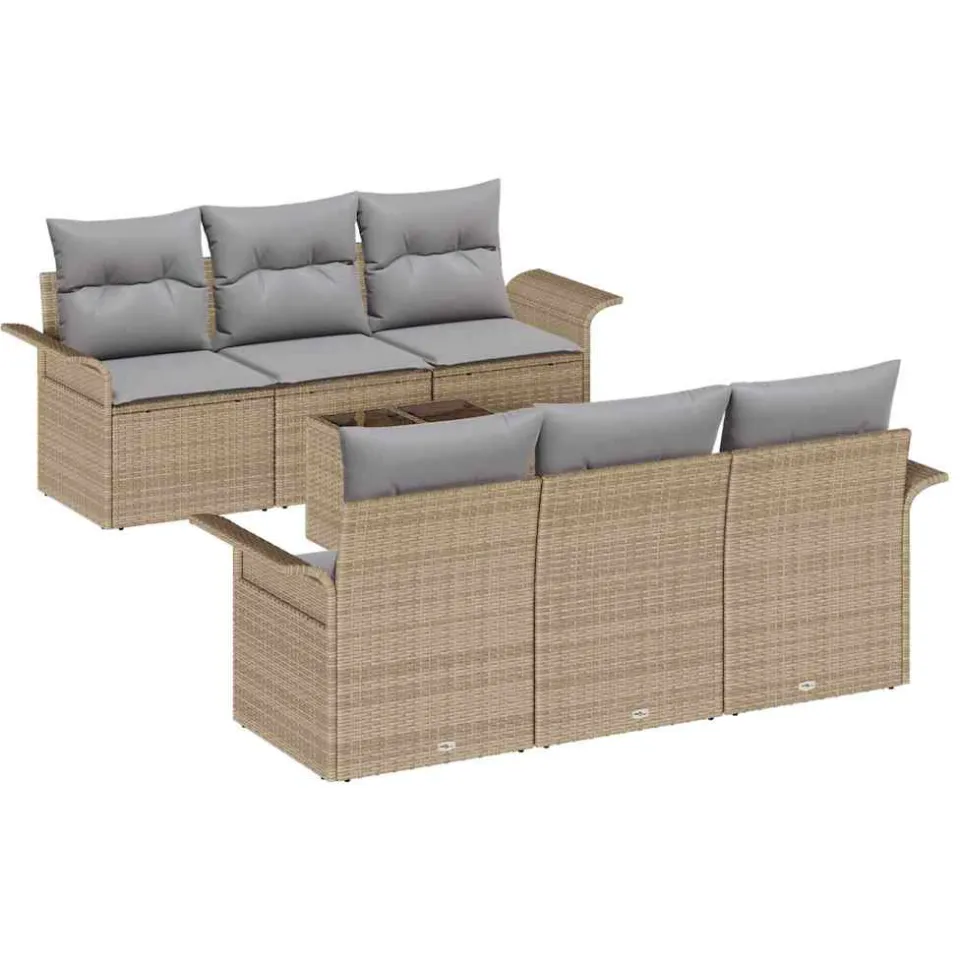 vidaXL Tuin Sofa Set 7 st Beige poly rattan, foto 4