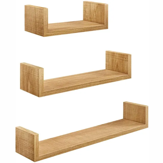 BEGRYF Set van 3 Wandplanken - Honingkleur - U-vorm - 30/45/60x15x10 cm - Decoratief en Praktisch - Natuurlijk Design Honingbruin