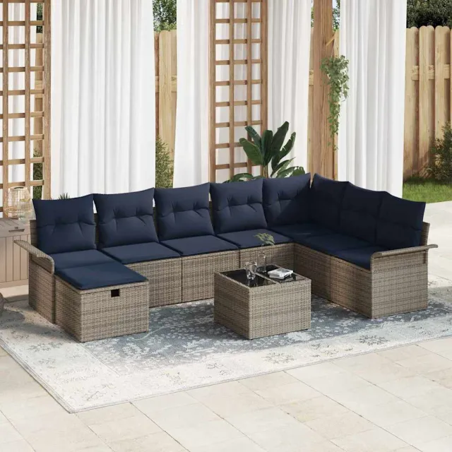 vidaXL Tuin Sofa Set 9 st Poly riet zwart, foto 2