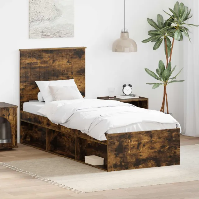 vidaXL Bedframe Gerookt eiken 75 x 190 cm Massief grenenhout Bruin