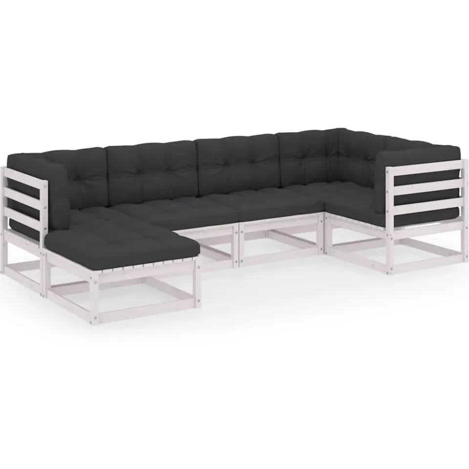vidaXL 6-delige Loungeset met kussens massief grenenhout wit, foto 3