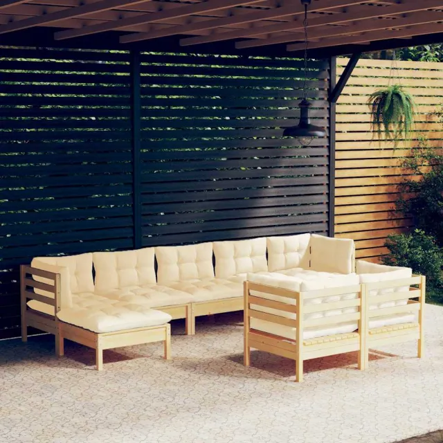 vidaXL 9-delige Loungeset met crèmekleurige kussens massief grenenhout, foto 2