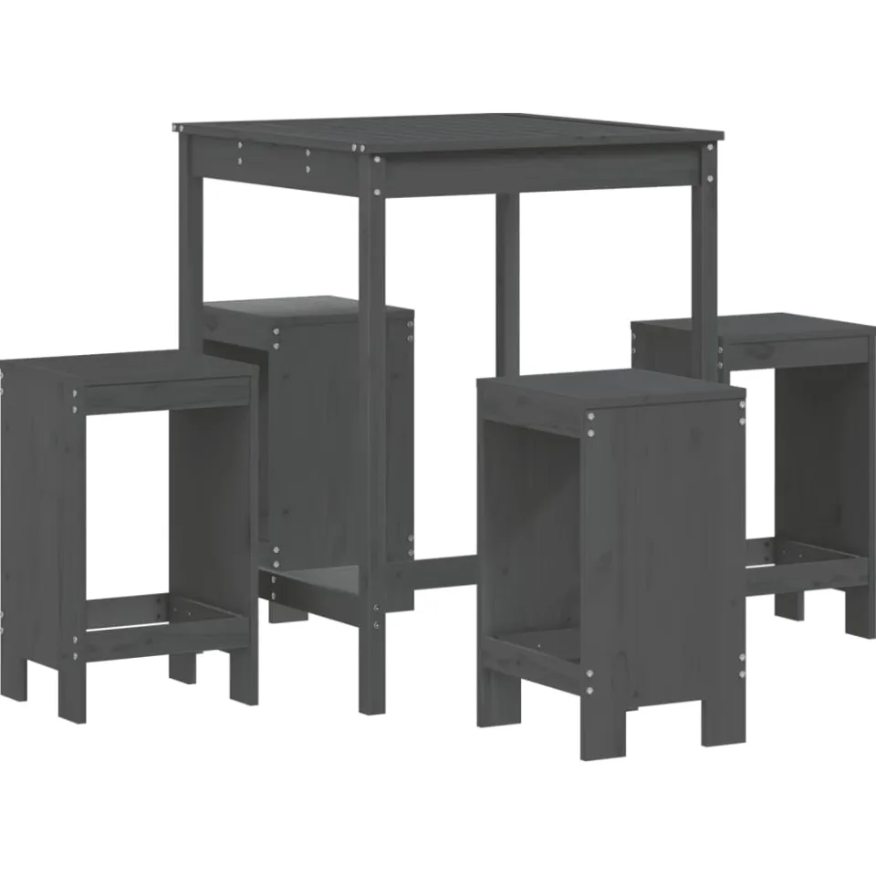 vidaXL 5-delige Tuinbarset massief grenenhout grijs