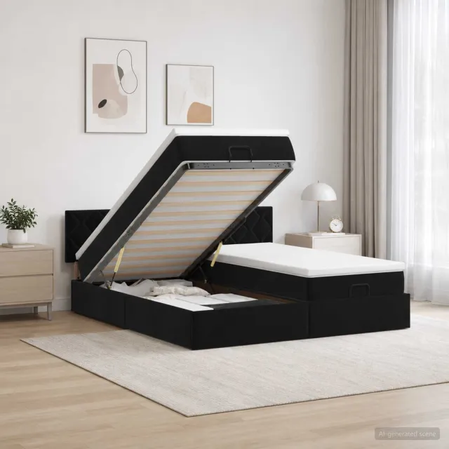 vidaXL Ottoman bed met matras met hoofdeinde 2 st Zwart Fluweel
