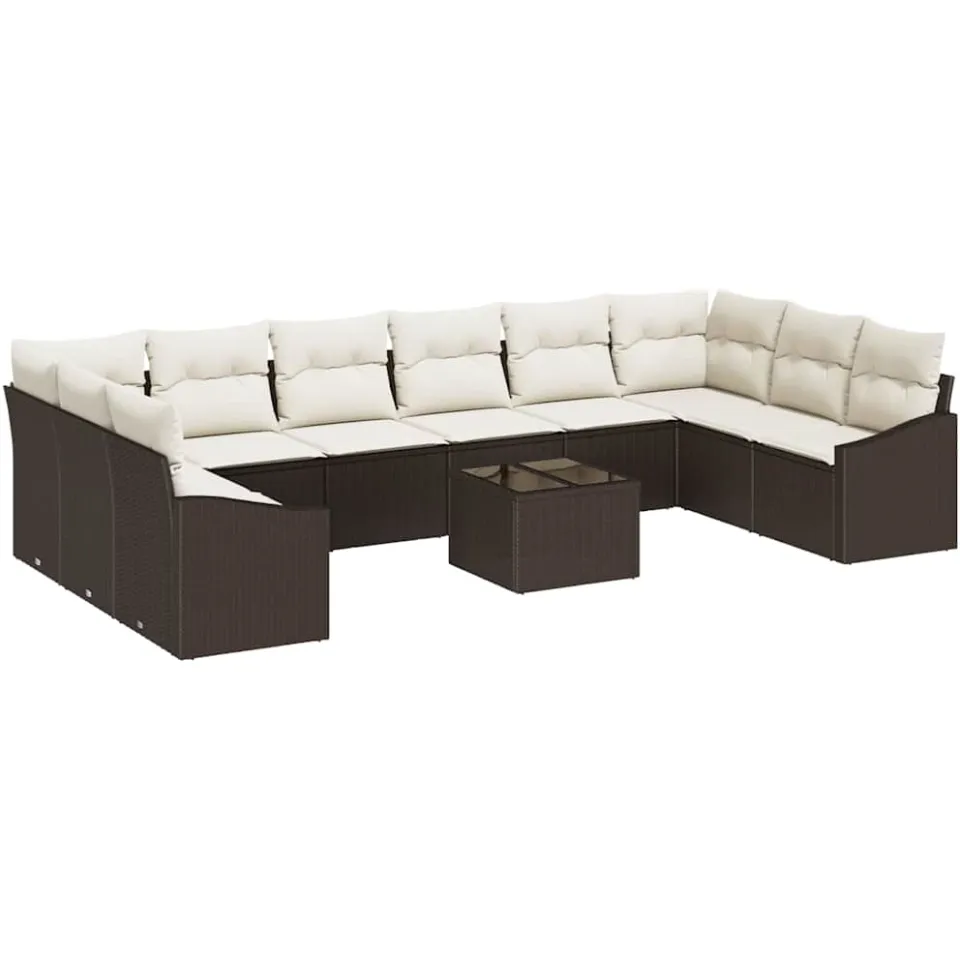 vidaXL Bankstel 11 st Bruin poly rattan