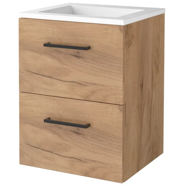 Boss & Wessing Badmeubelset BWS Salt 50x46cm Met Grepen 2 Lades Met Wastafel Acryl Whisky Oak Bruin
