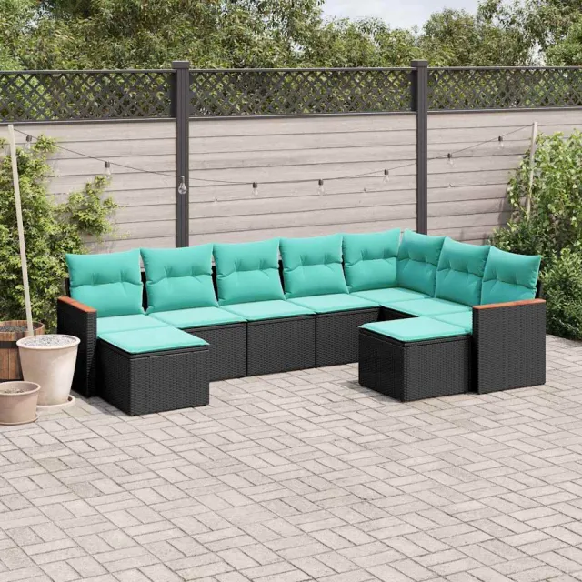 vidaXL 9-delige tuinbankset met kussens van zwart polyrotan, foto 2