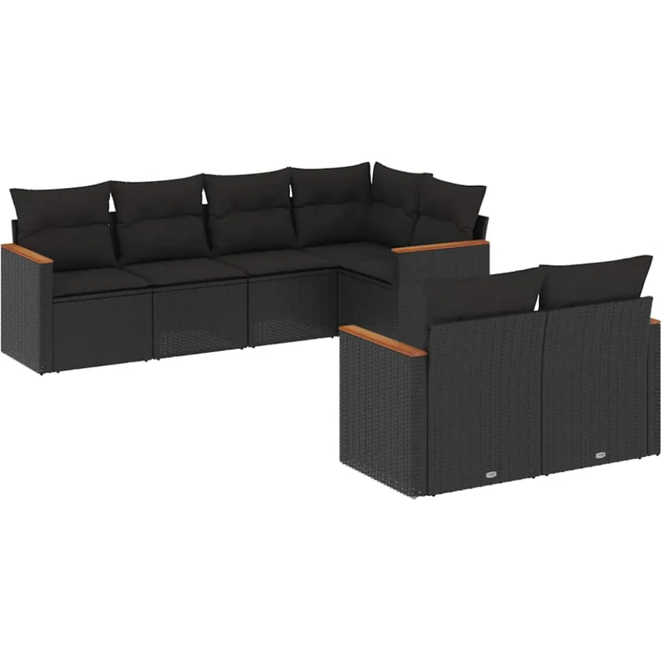 vidaXL 7-delige Loungeset met kussens poly rattan zwart