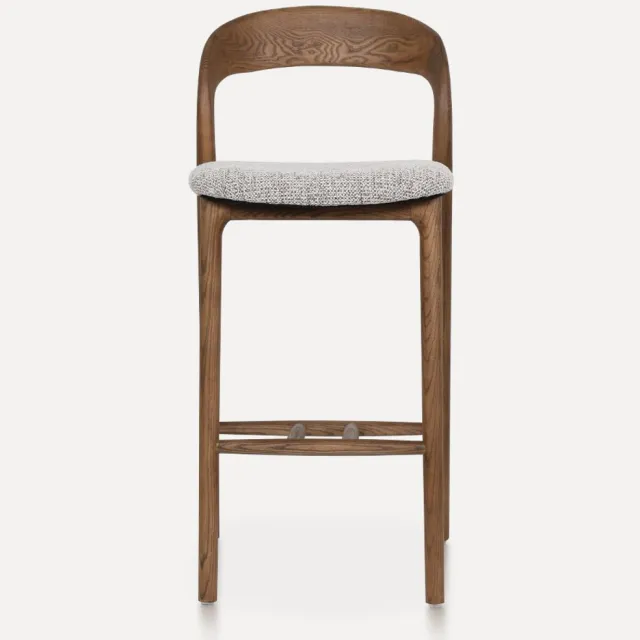 in& out door furniture Houten Barstoel Lilah Walnut/Wit, Tijdloos ontwerp, Essenhouder frame, Gestoffeerde zitting