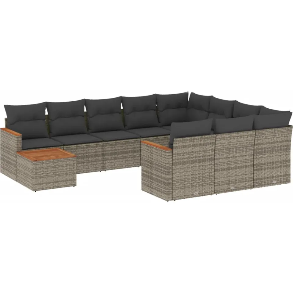 vidaXL 11-delige Loungeset met kussens poly rattan grijs