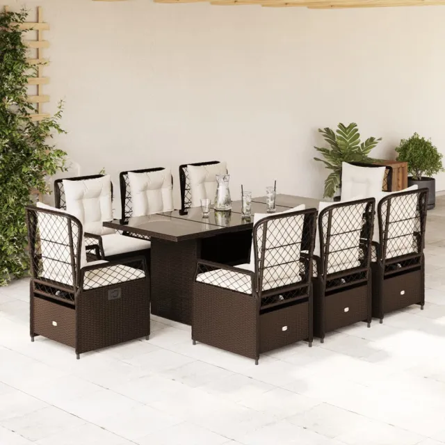 vidaXL 9-delige Tuinset met kussens poly rattan bruin, foto 2
