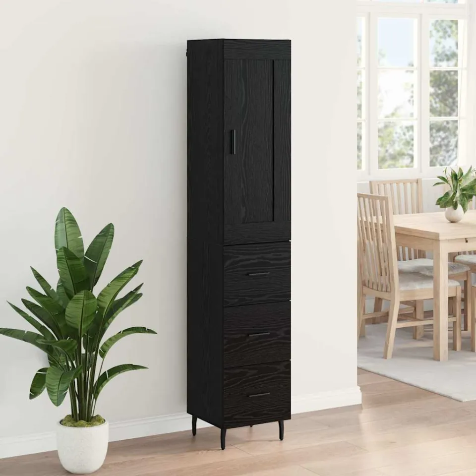 vidaXL Highboard Zwart Eiken 34,5 x 34 x 180 cm Bewerkt hout, foto 4