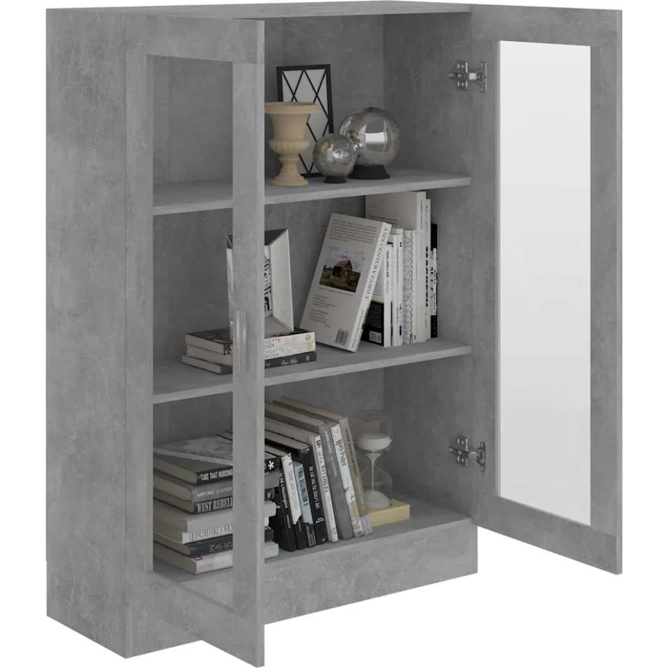 vidaXL Vitrinekast 82,5x30,5x115 cm bewerkt hout betongrijs grijs, foto 2