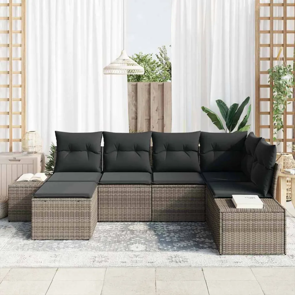 vidaXL Tuin Sofa Set 6 st Grijs poly rattan, foto 3