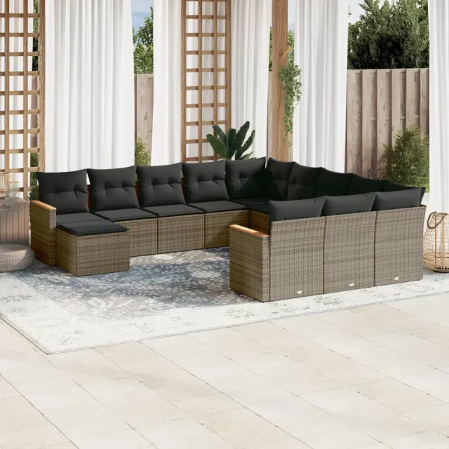 vidaXL 12-delige Loungeset met kussens poly rattan grijs, foto 2