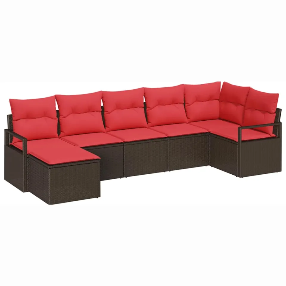 vidaXL Bankstel 7 st Bruin en Rood poly rattan