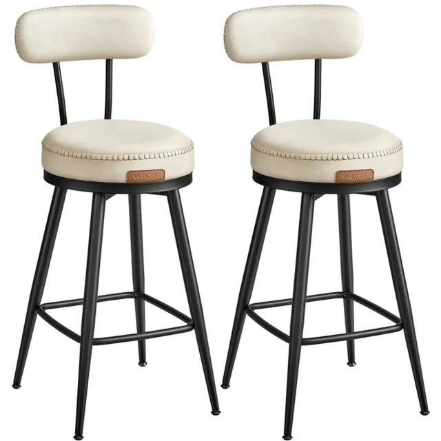Vasagle Barkrukken – Set van 2 – Draaibaar met rugleuning – Kunstleer – Crèmewit – 65 cm zithoogte