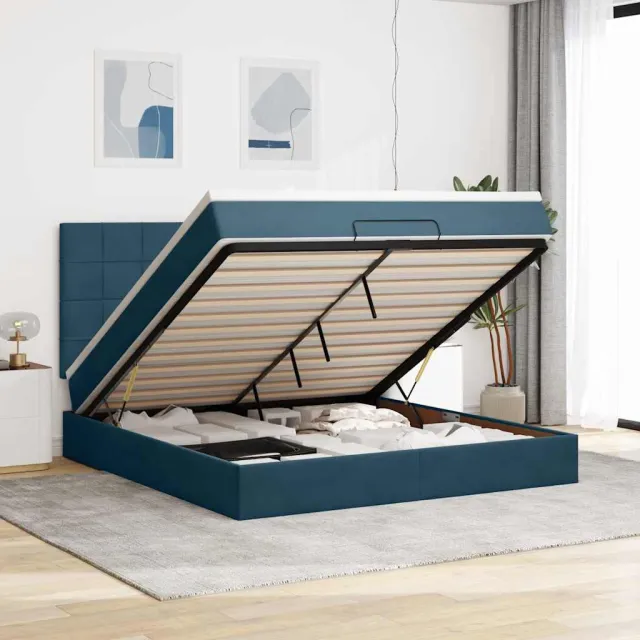 vidaXL Ottoman bed met matrassen en LED's 160x200cm fluweel blauw
