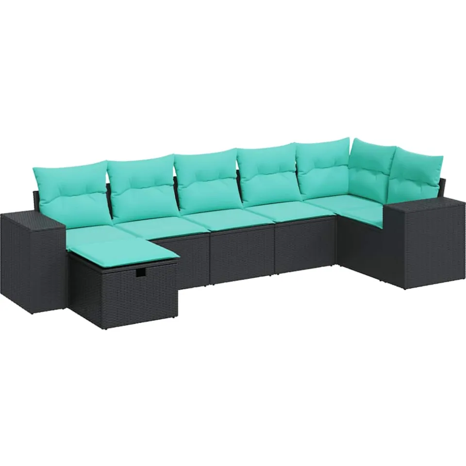 vidaXL 7-delige Loungeset met kussens poly rattan zwart, foto 3
